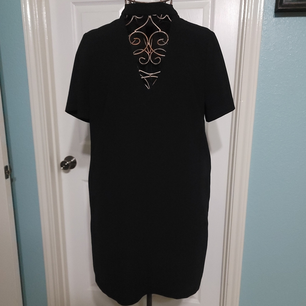 Zara Black Short Sleeved Shift Dress with Choker Women's Size S